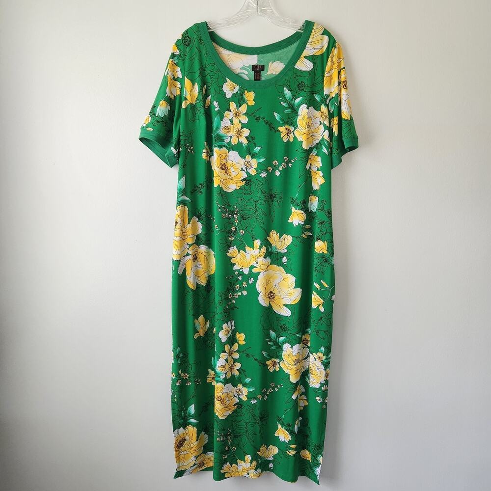 GILI Maxi Dress Women's 1XP Green Floral Tropical Cottagecore Feminine Boho Chic